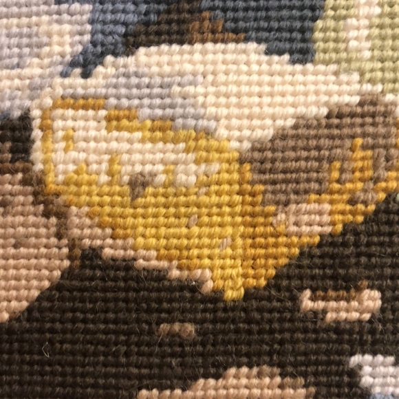 Tapestry Needlepoint still life/bread/cheese/lighted candle/peuter pitcher&plate - Picture 11 of 12